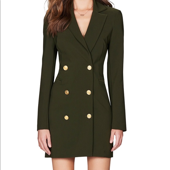 OLIVE Green Blazer Dress-Stunning! Unique Buttons - Picture 2 of 7